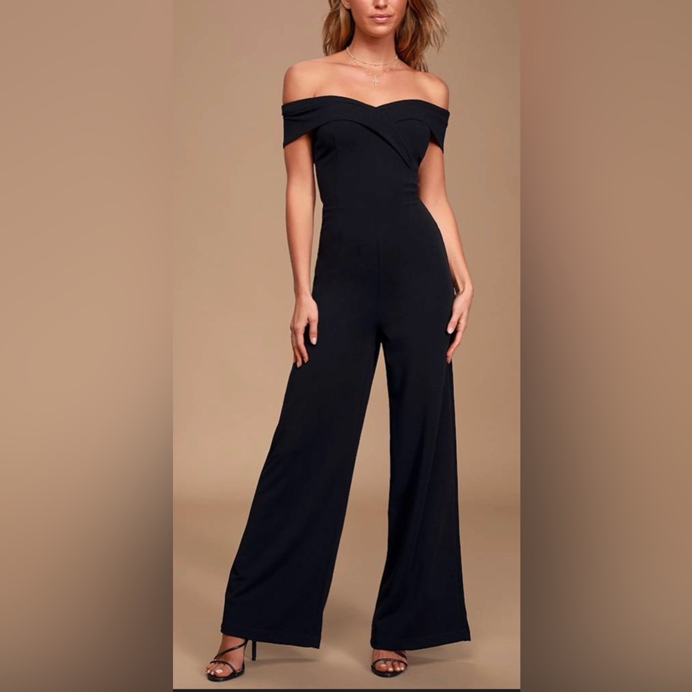 Lulu’s Elegant Black Women's Jumpsuit Off the Shoulder